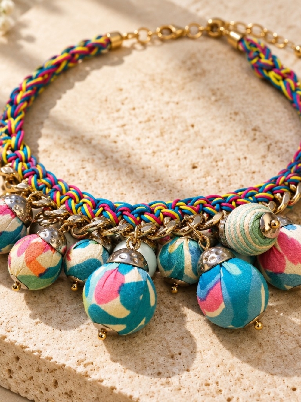 Lilly Pulitzer Fabric Necklace colorful beaded - Picture 3 of 4
